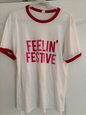 Feelin' Festive White & Red Ringer Tee